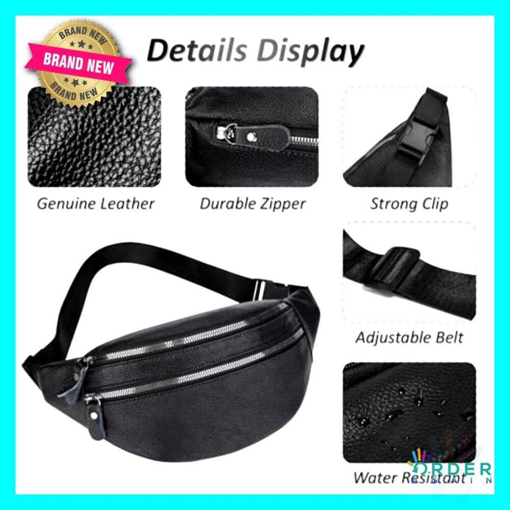 Genuine Leather Waist Pack Adjustable Strap Travel Hiking Cycling Running Fanny - Picture 4 of 6